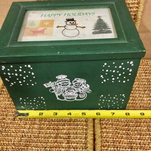 ☃️ SALE Snowman Wood Box - recipes, greeting cards, photos, hinged lid pic frame - Picture 9 of 13